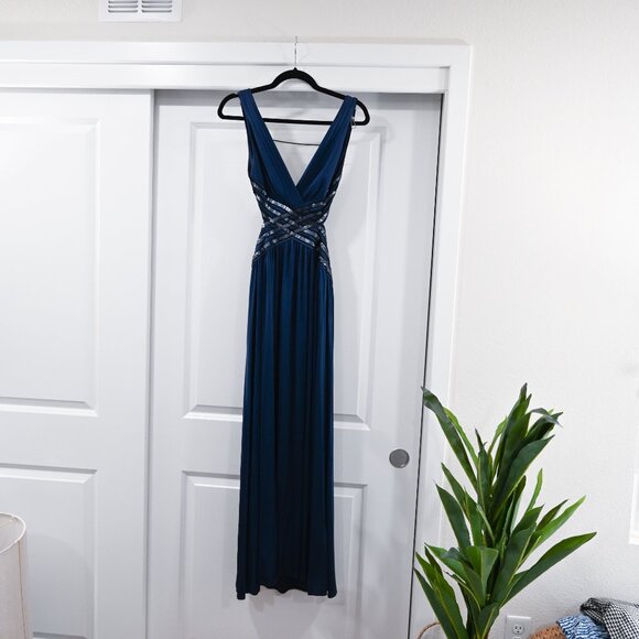 BCBGMaxAzria Size XS Strappy Sequin Open Back Formal Evening Dress - Picture 2 of 11